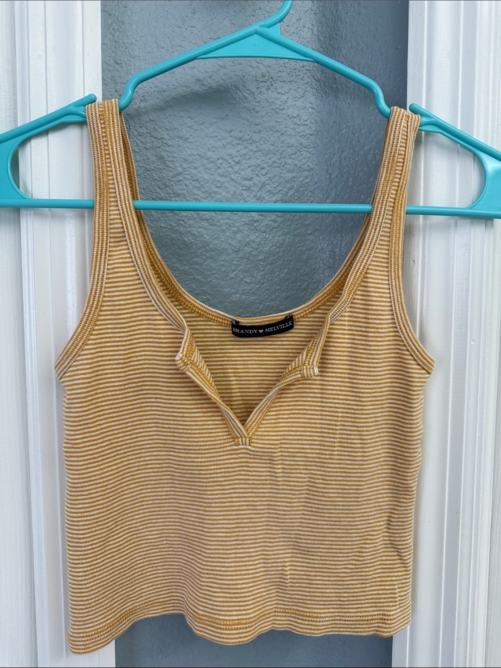 Brandy Melville Mustard and White Striped Ribbed Tank